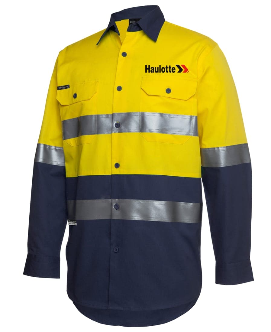 Hi-Vis Long Sleeve Polo in yellow/navy, front view